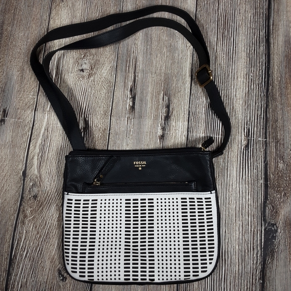 Fossil black white leather bag - Picture 1 of 8